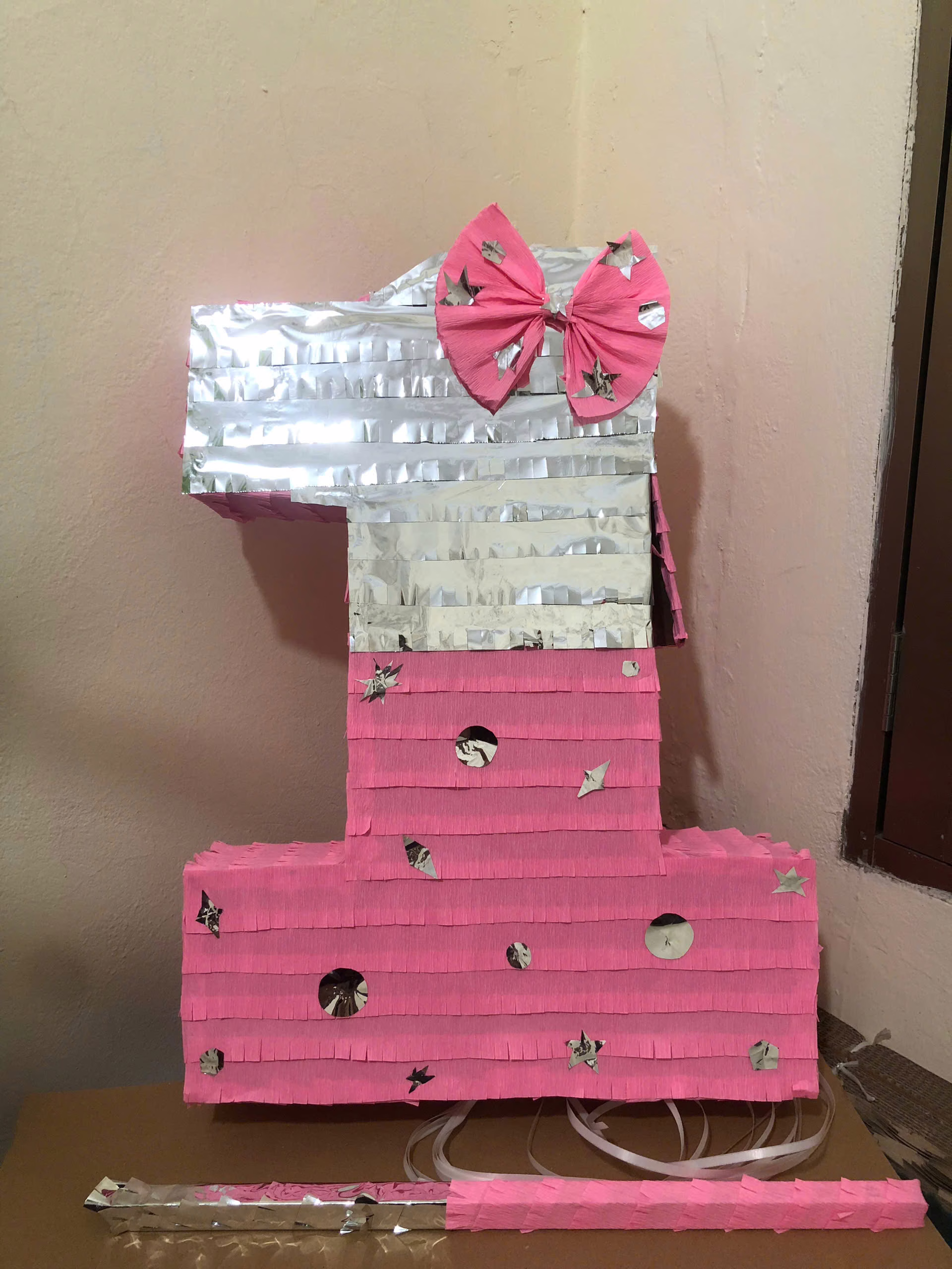 Number 1 Pink-White Piñata for girl party